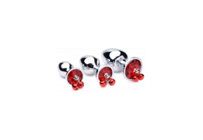 Red Gemstone Butt Plug Set 7 cm with Jingle Bells