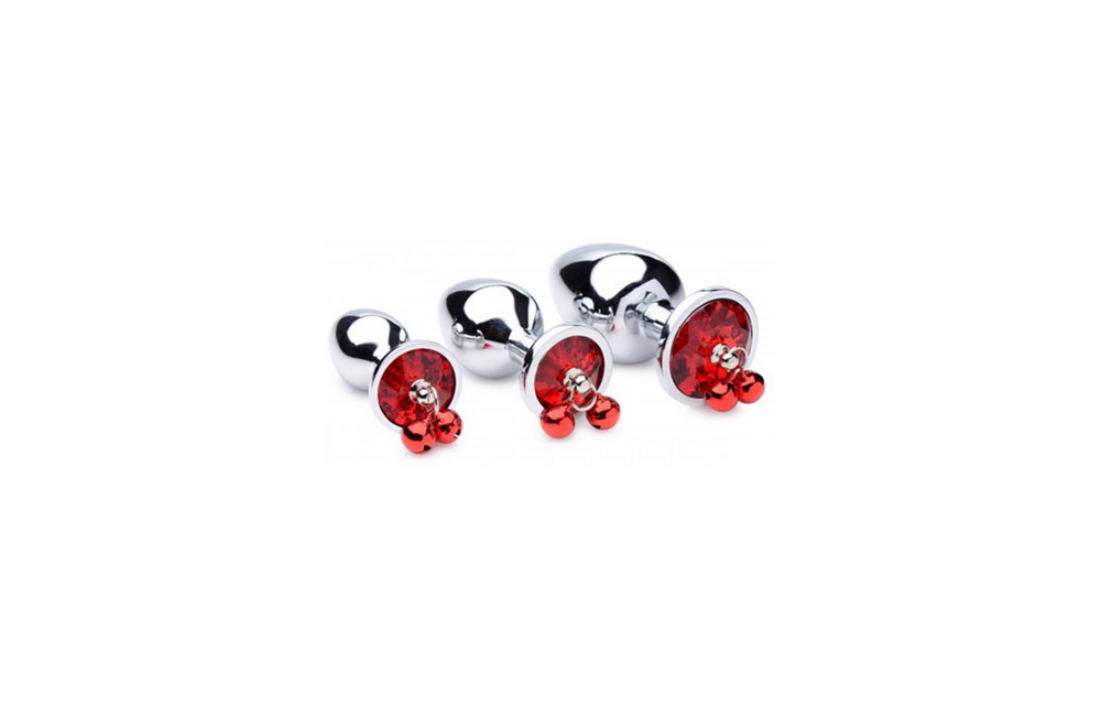 Red Gemstone Butt Plug Set 7 cm with Jingle Bells