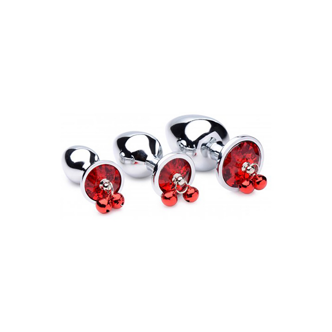 Rotes Edelstein-Butt-Plug-Set 7 cm mit klingenden Glöckchen