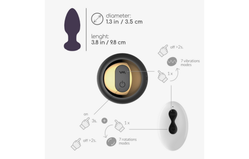 Twister 6 cm - Rotating Anal Plug Black with Remote Control