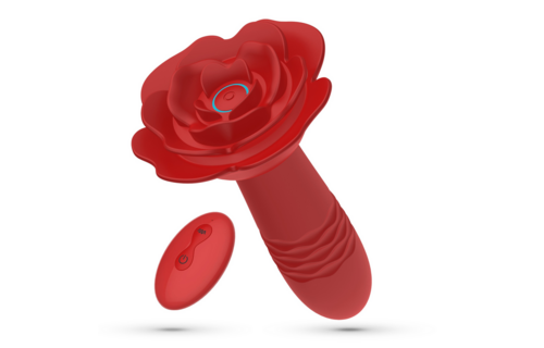 Romeo - Thrusting Anal Rose Plug with Remote Control - Red