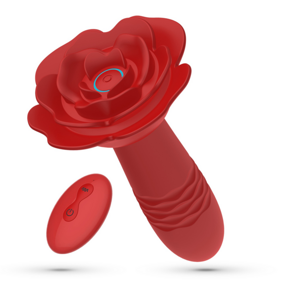 Romeo - Thrusting Anal Rose Plug with Remote Control - Red