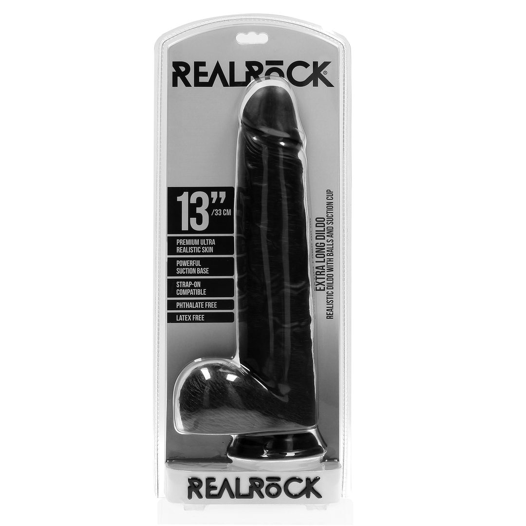 Extra Large Straight met Ballen 33 cm Zwart – RealRock dildo