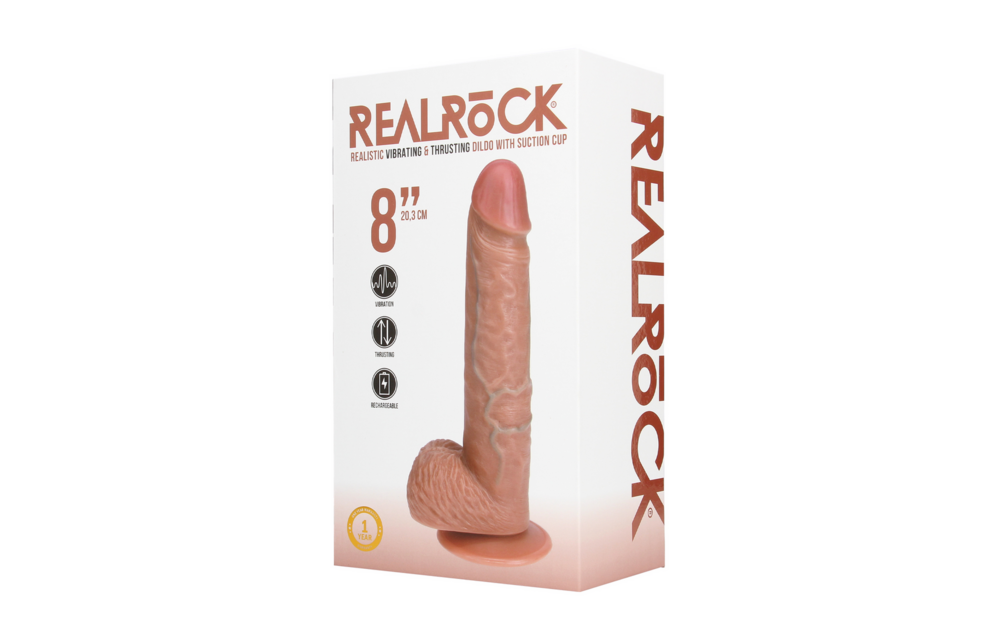 Vibrating and Thrusting Straight Cock with Balls - 8 / 20,5 cm - Tan
