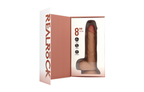 Vibrierender und thrustender gerader Penis mit Hoden - 8 / 20,5 cm - Tan