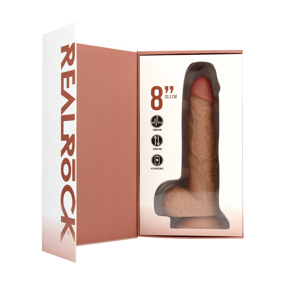 Vibrating and Thrusting Straight Cock with Balls - 8 / 20,5 cm - Tan