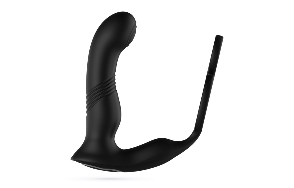 Erixos - Vibrierender Prostatamassager mit Ballstrap und Cockring - Schwarz