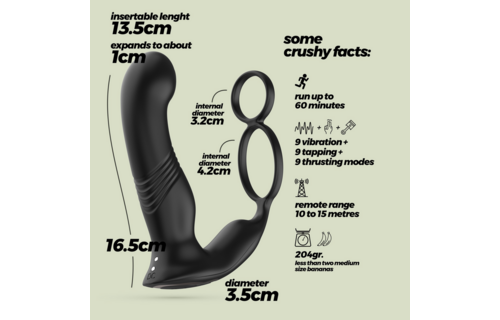 Erixos - Vibrating Prostate Massager with Ball Strap and Cockring - Black