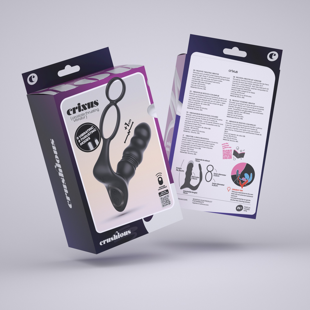 Crixus - Vibrating Prostate Massager with Ball Strap and Cockring - Black