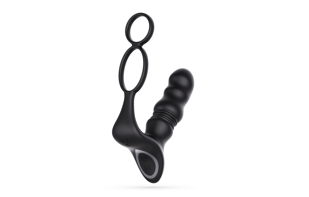 Crixus - Vibrating Prostate Massager with Ball Strap and Cockring - Black