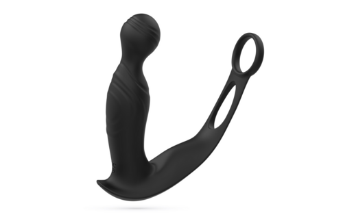 Flamma - Vibrating Prostate Massager with Ball Strap and Cockring - Black