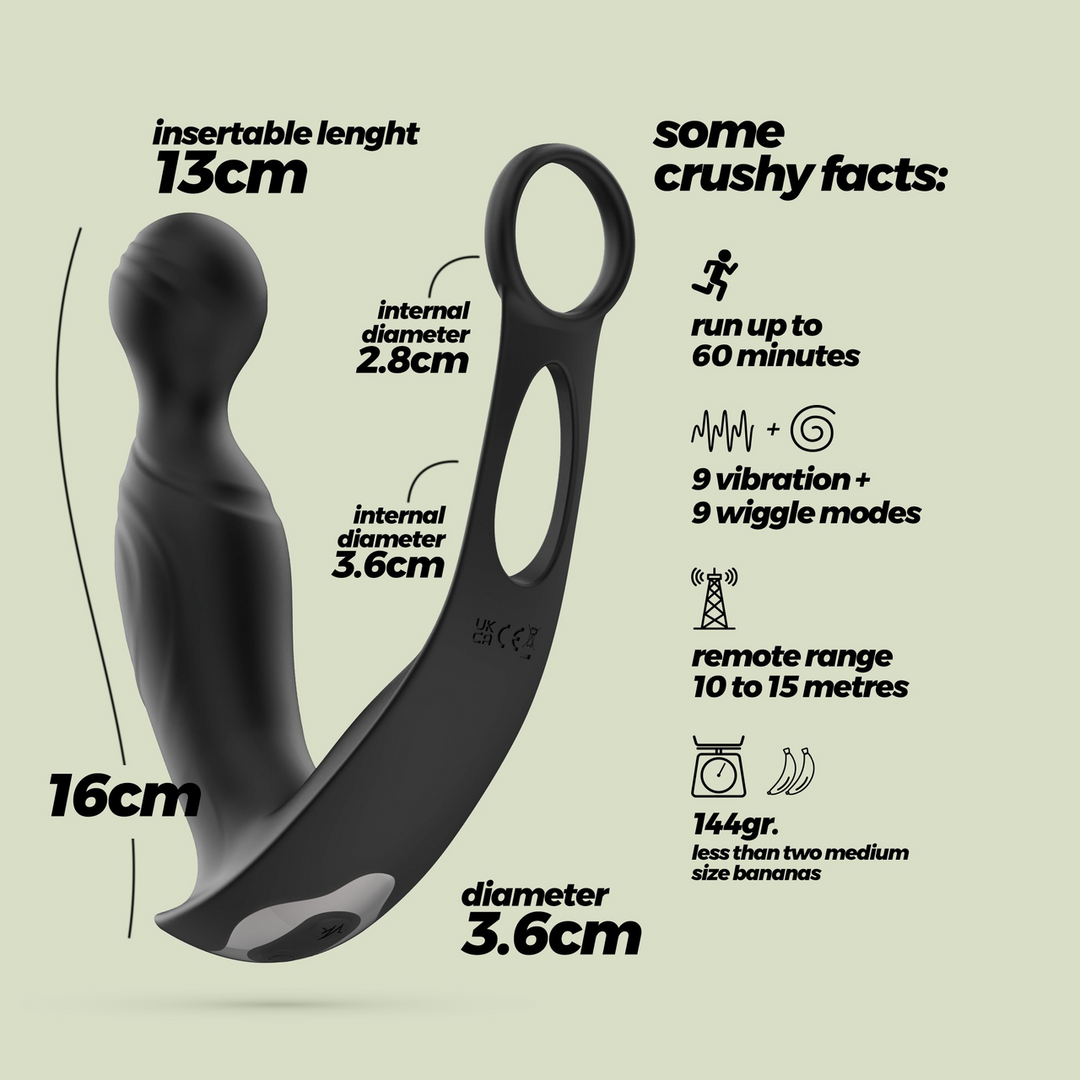 Flamma - Vibrating Prostate Massager with Ball Strap and Cockring - Black