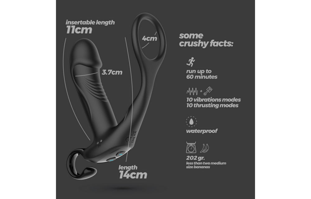 Magoo - Vibrerende en Duwende Prostaatmassager met Cockring en Afstandsbediening - Zwart