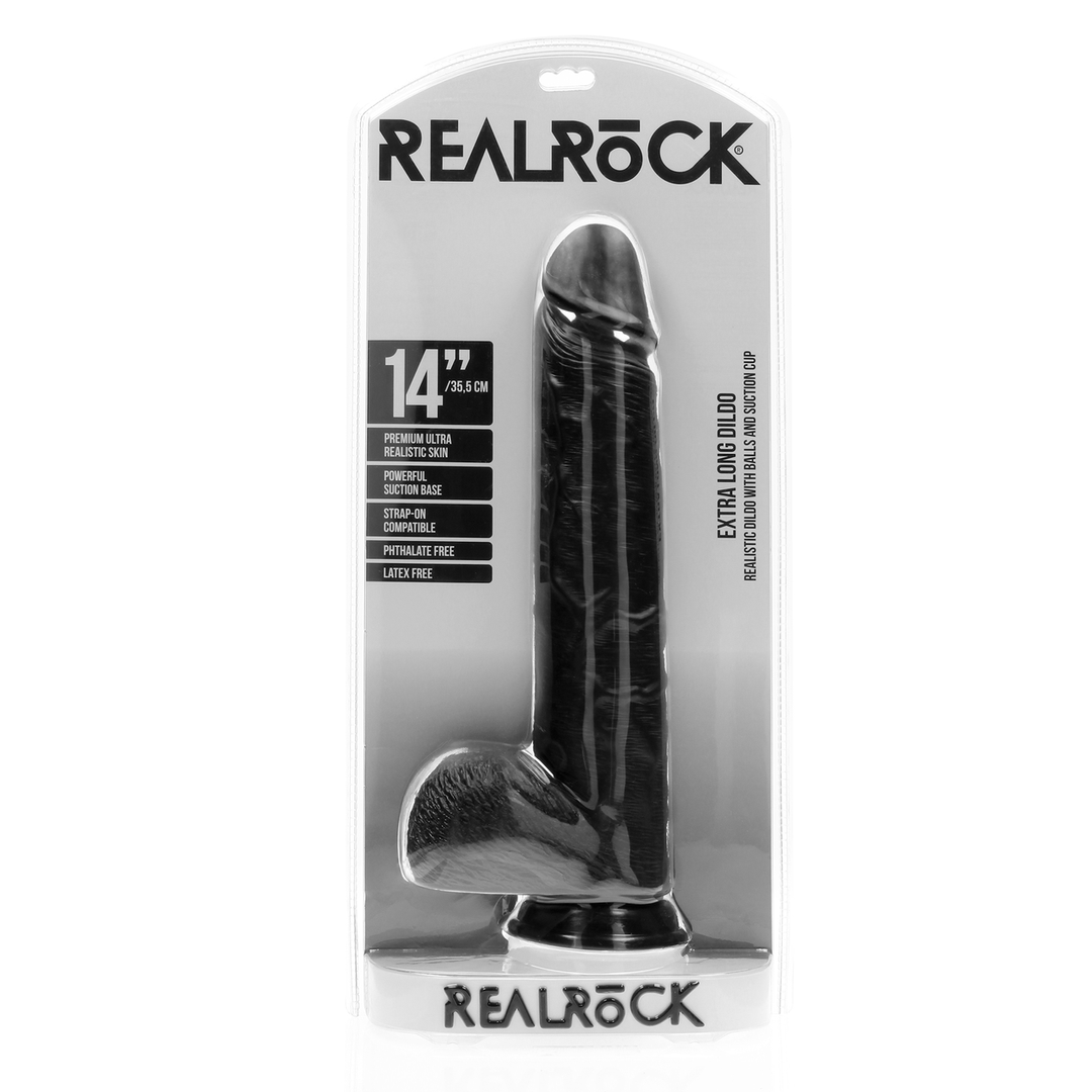 Extra Large Straight with Balls 29 cm - RealRock Black PVC