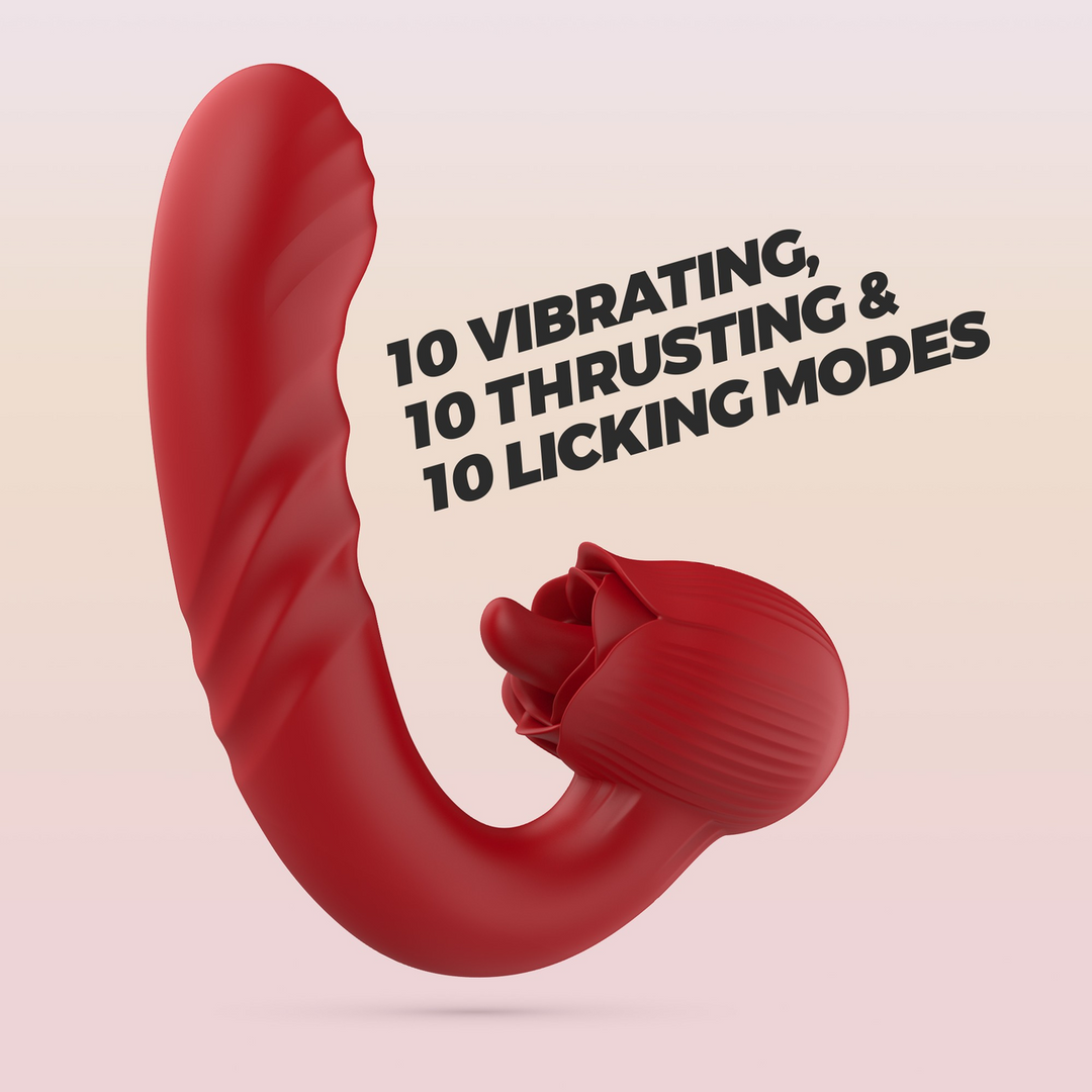Osiria - Thrusting and Licking Rose Vibrator - Red