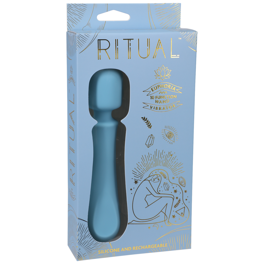 Euphoria Rechargeable Silicone Wand Vibrator Blue - Quiet & Powerful