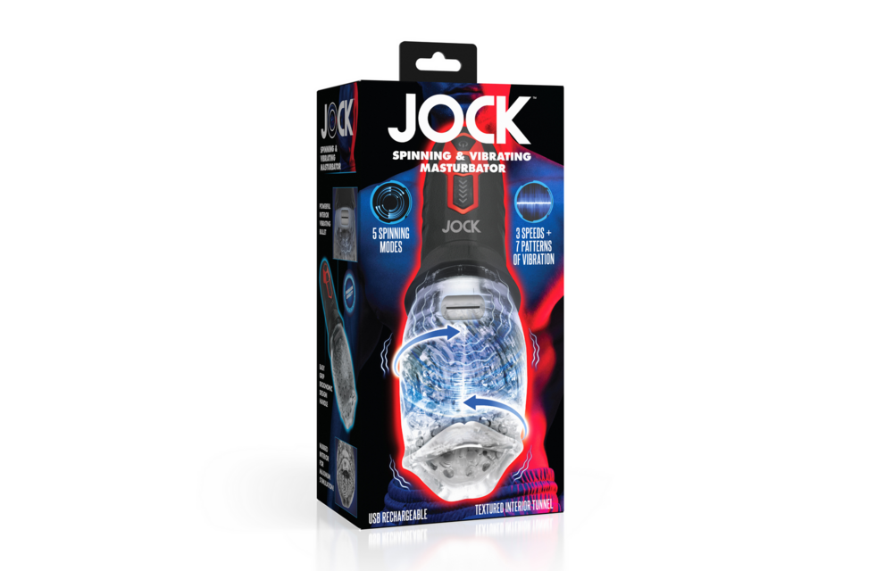 Spinning and Vibrating Masturbator - Transparent/Black