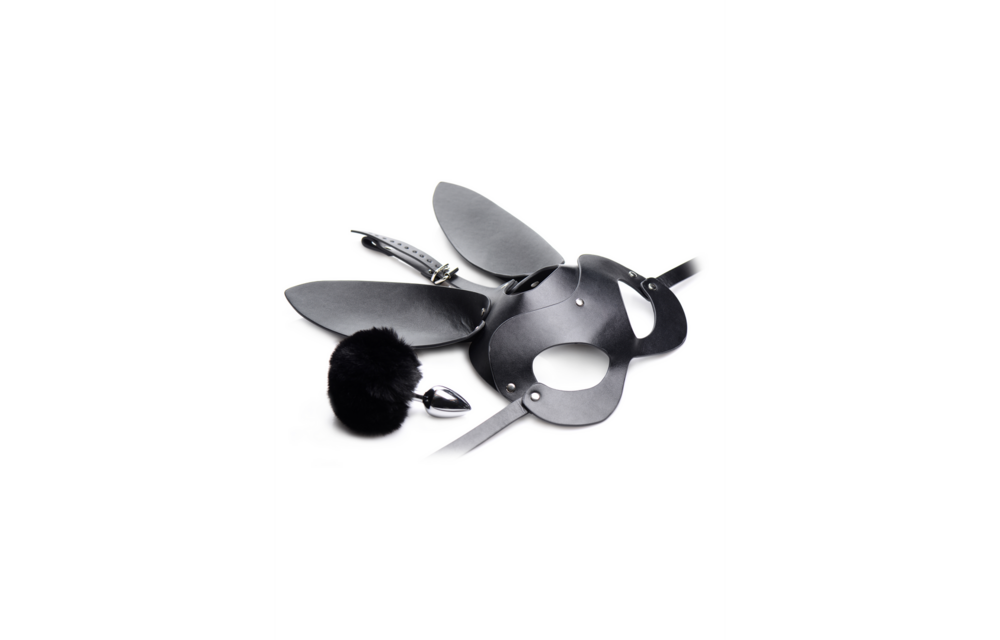 Bunny Tail Anal Plug and Mask Set 12 cm – Sensual & Black