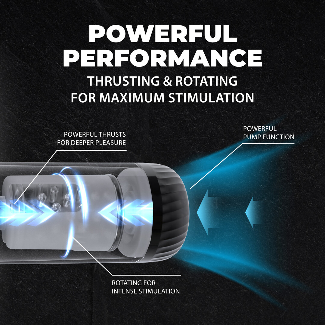 StrokeMate Masturbator Black – Suction, Rotation & Thrusting Pleasure