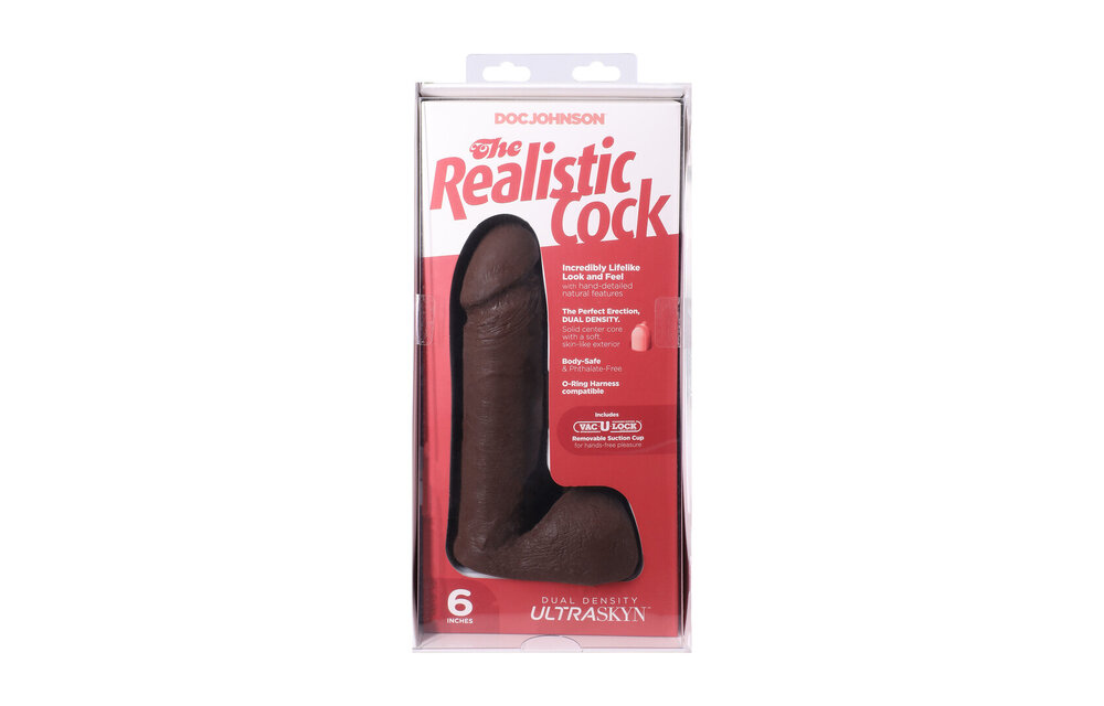 Realistischer Cock mit Hoden - Abnehmbarer VacULock Saugnapf - ULTRASKYN - 6 / 16,5 cm - Schokolade