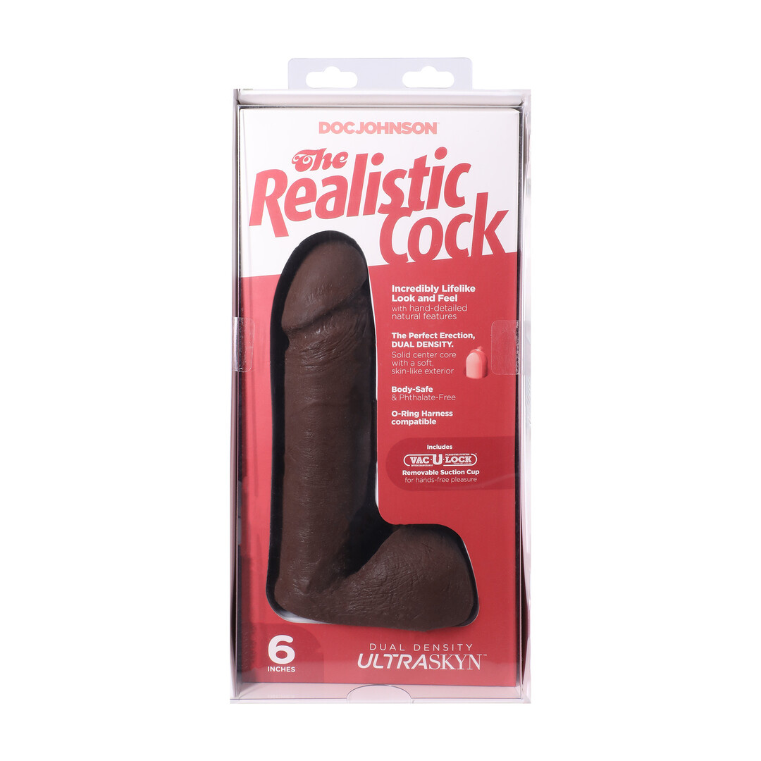 Realistischer Cock mit Hoden - Abnehmbarer VacULock Saugnapf - ULTRASKYN - 6 / 16,5 cm - Schokolade