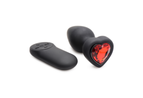 Silicone Vibrating Red Heart 9.4 cm - Butt Plug Remote Control