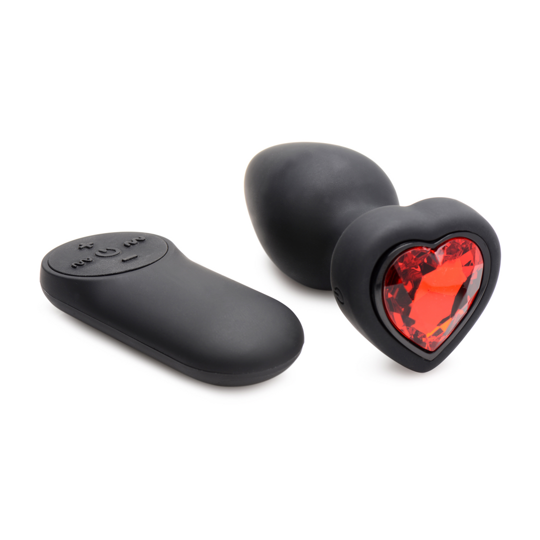 Silicone Vibrating Red Heart 9.4 cm - Butt Plug Remote Control