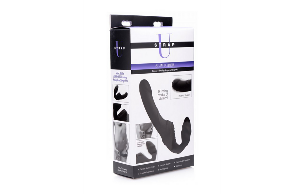 Slim Rider strapless strap-on – krachtig & geribbeld, zwart