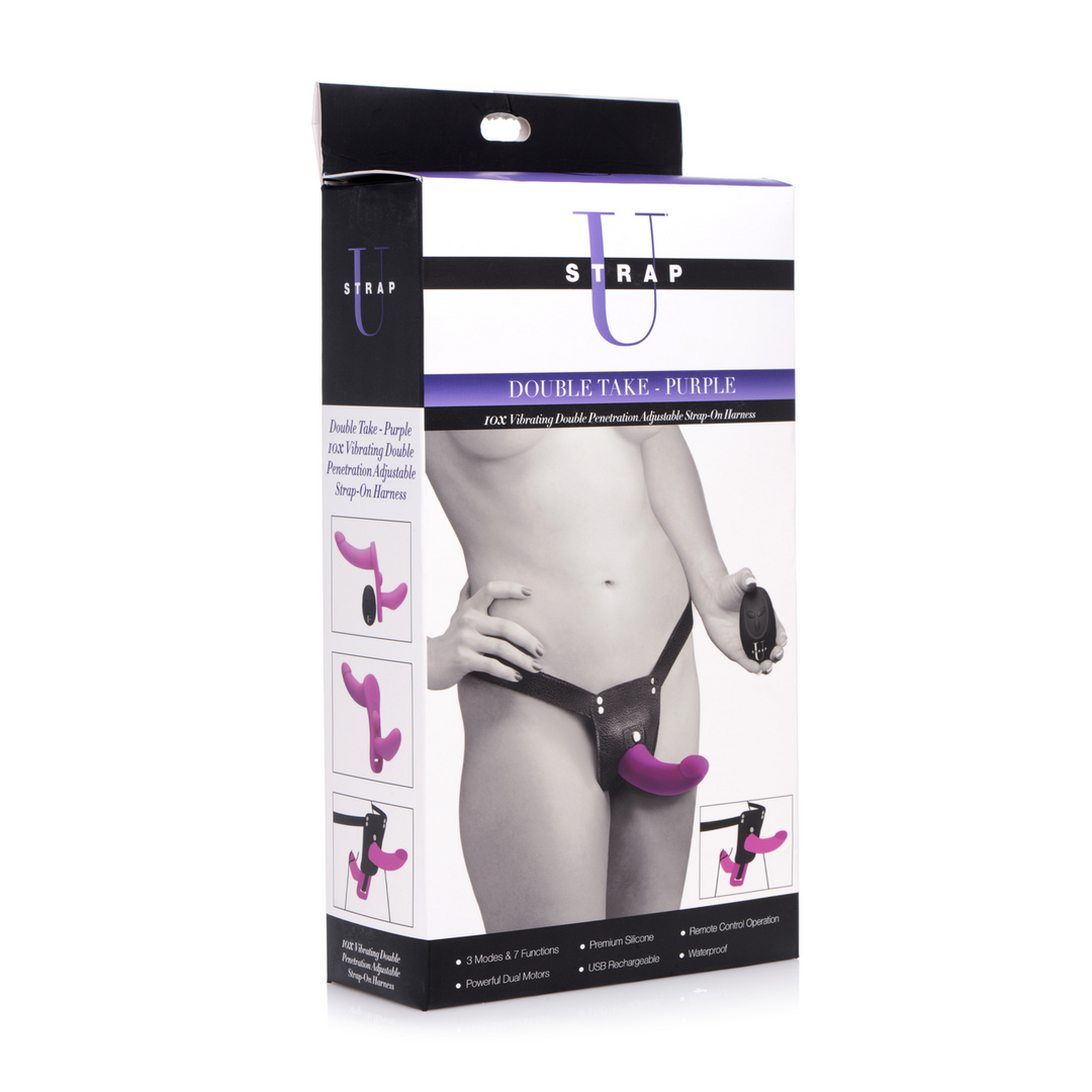 SU Double Take 24,1 cm – Doppelt vibrierender Strap-On-Harness