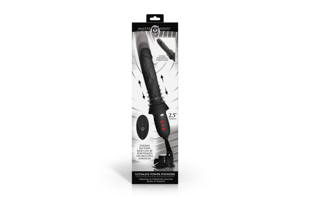 Ultimate Power Pounder - Vibrating and Thrusting Silicone Dildo with Remote Control - Black
