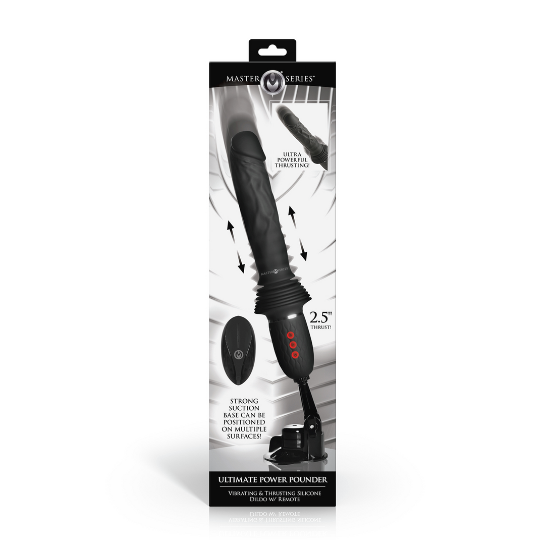 Ultimate Power Pounder - Vibrerende en Duwende Siliconen Dildo met Afstandsbediening - Zwart