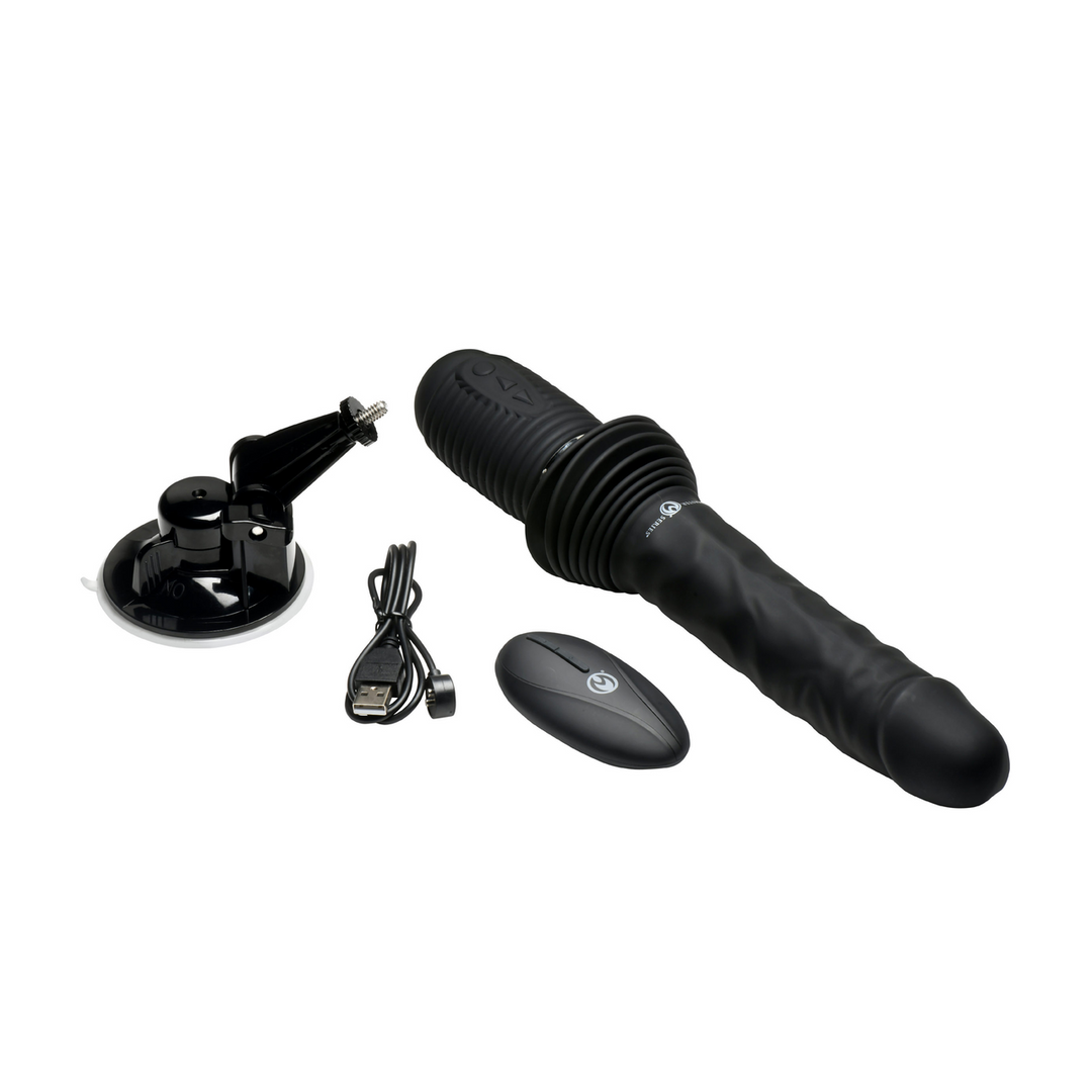 Ultimate Power Pounder - Vibrating and Thrusting Silicone Dildo with Remote Control - Black
