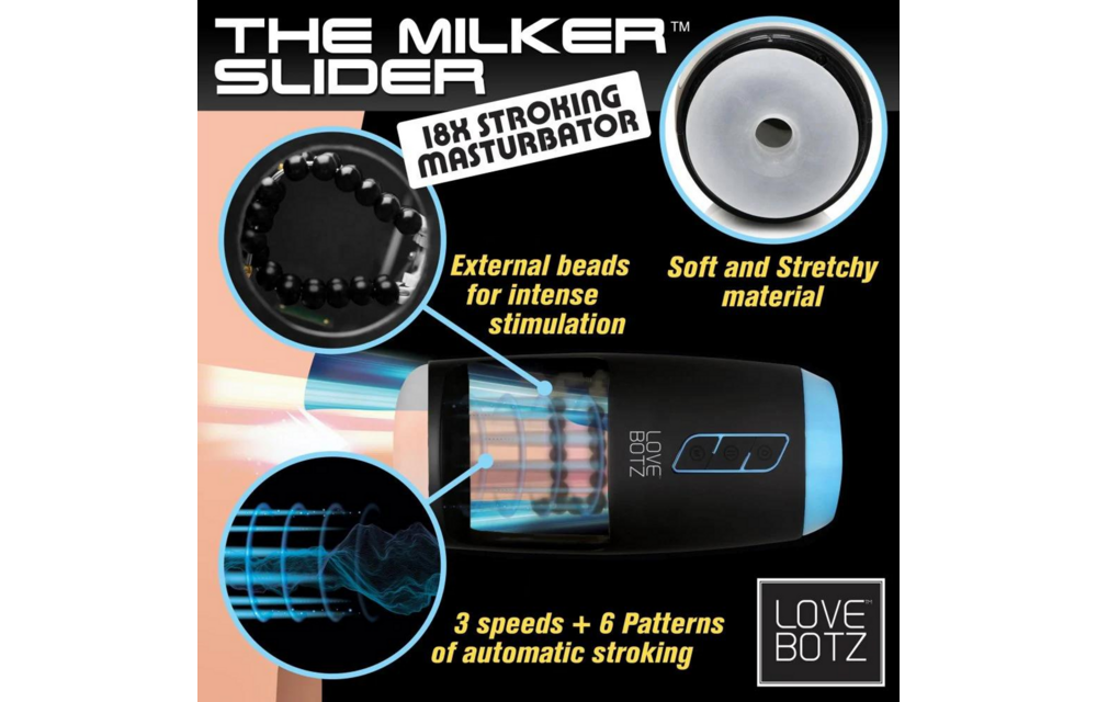 De Milker Slider Masturbator Zwart | 3 Snelheden & 6 Patronen