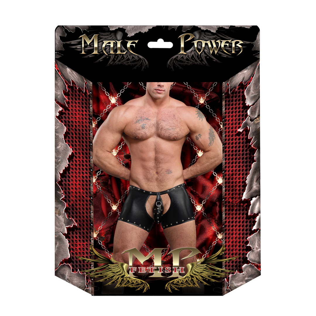 Poseidon - Shorts with Open Crotch and Removable Thong Back - L/XL - Black