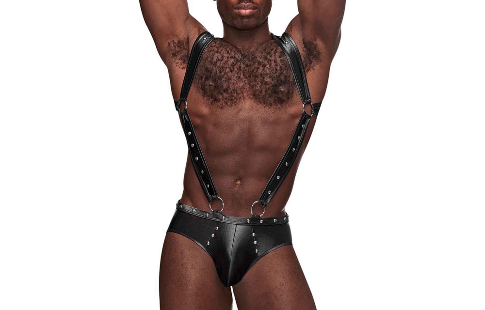 Uranus - Harness Style Open Back Jock Briefs met Suspender Straps - L/XL - Zwart