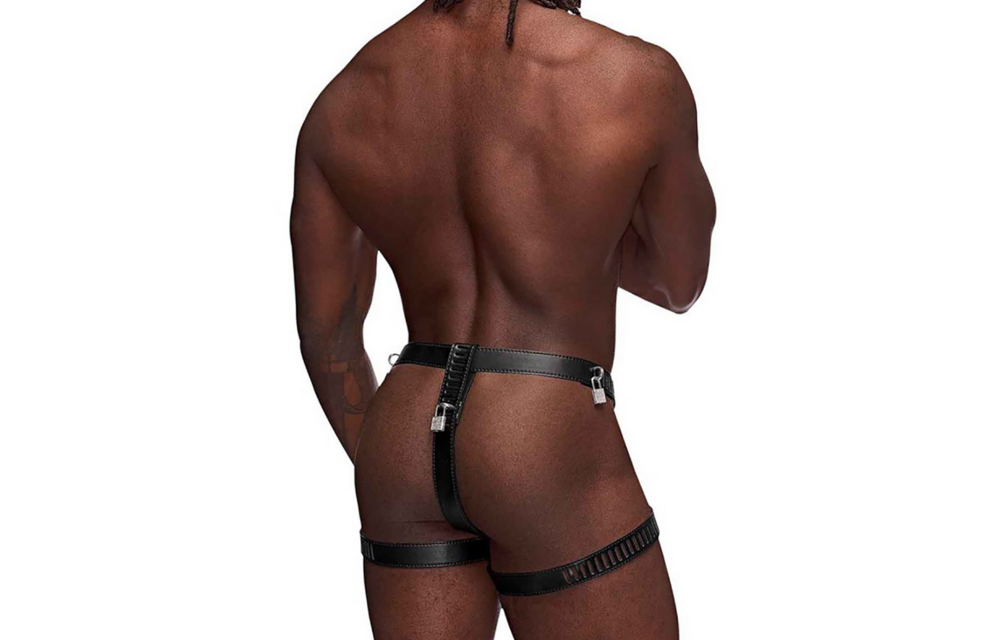 Scorpio Imitation Leather Chastity Thong Black | Safe & Stylish
