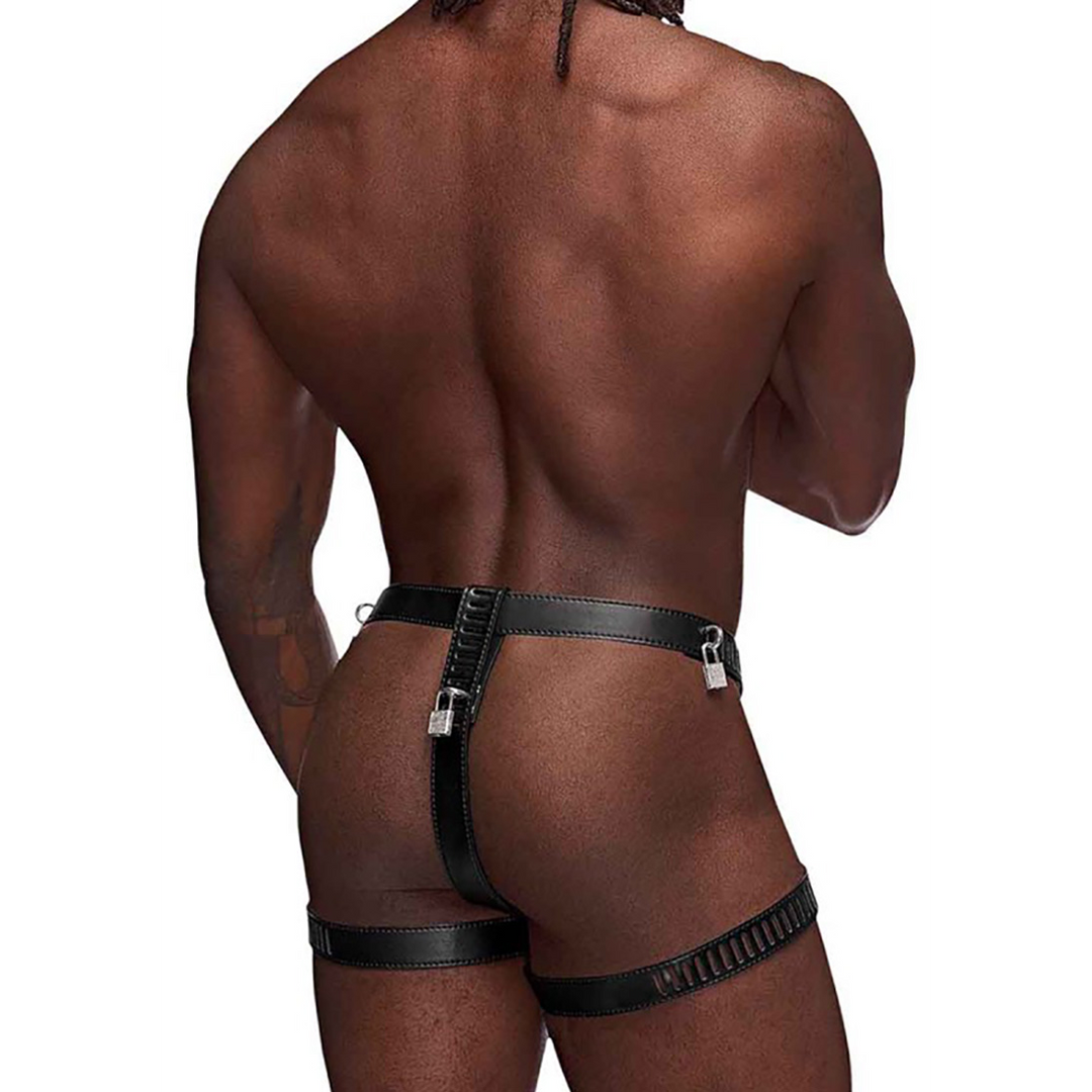 Scorpio Imitation Leather Chastity Thong Black | Safe & Stylish