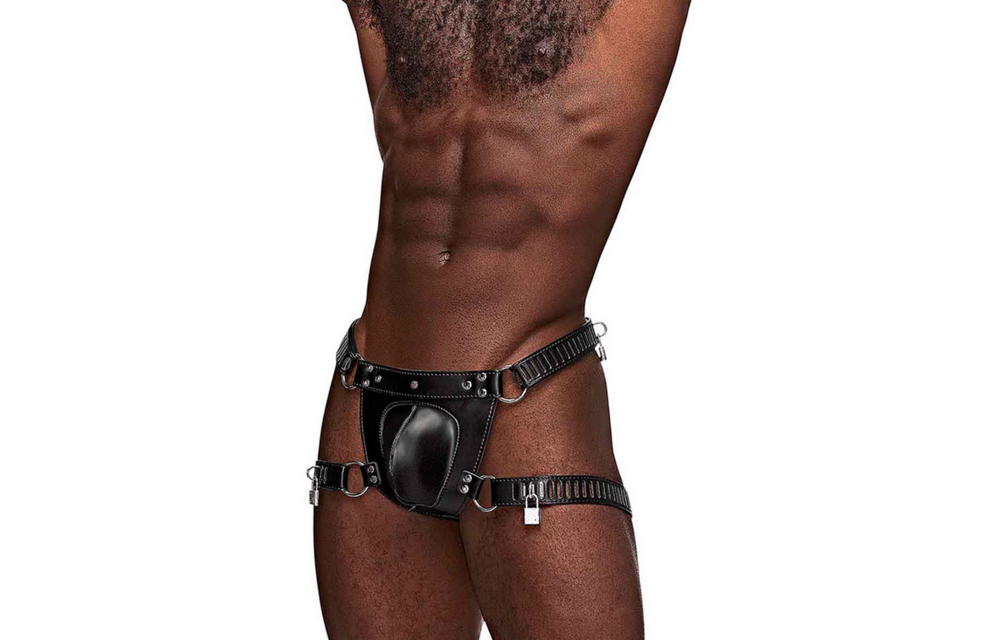 Scorpio Imitation Leather Chastity Thong Black | Safe & Stylish