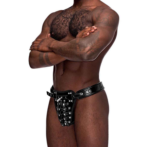 Taurus Chastity Cage Thong Black - One Size PU Leather | Male Power