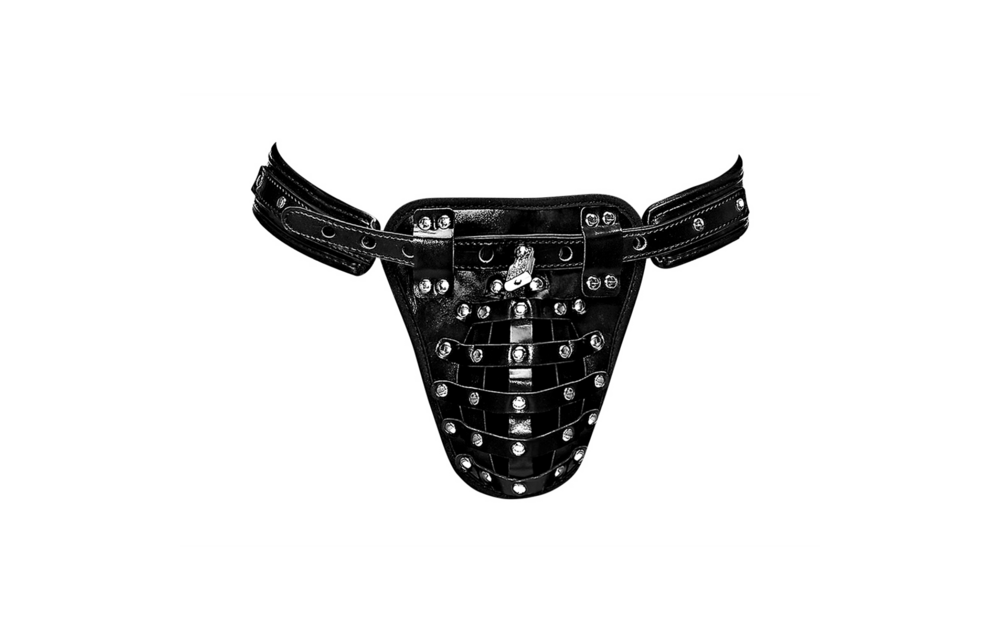 Taurus - Imitation Leather Chastity Cage Thong - One Size - Black