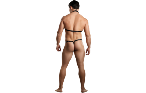 Gladiator Thong Harness With Choker L/XL Black - Male Power