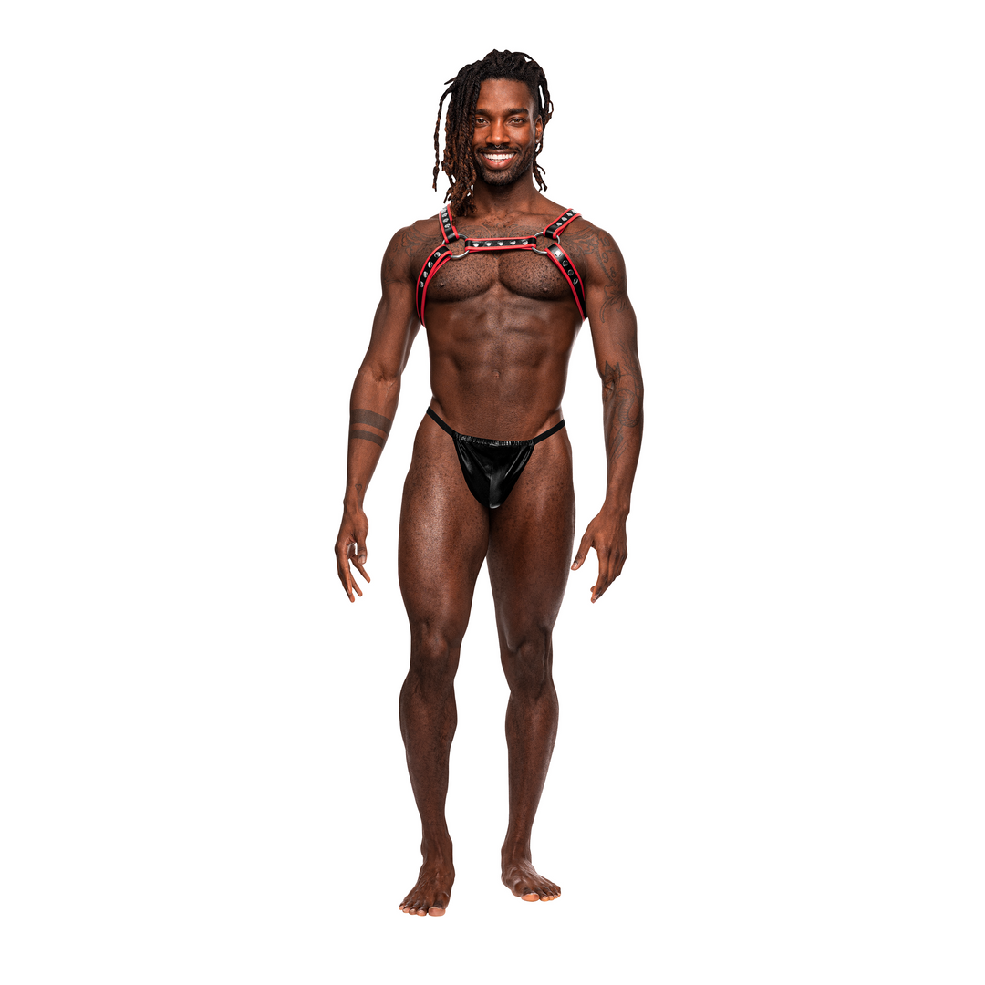 Leo Kunstleder-Harnisch Schwarz/Rot | Cool & verstellbar