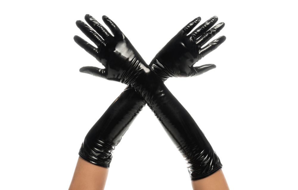 Cruella Gloves L/XL Black Shiny Vinyl With Drawstring