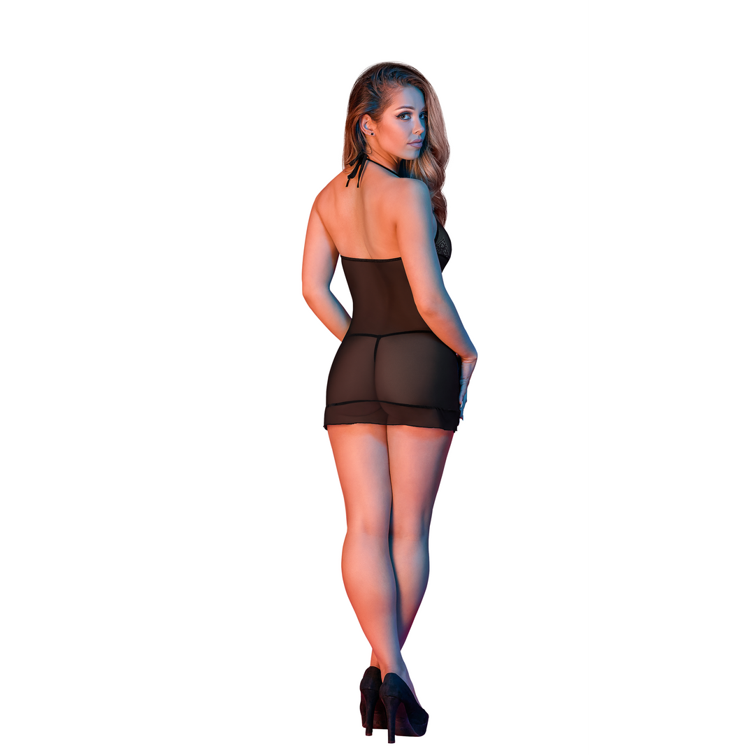 Nachthemd und G-String-Set – L/XL – Schwarz