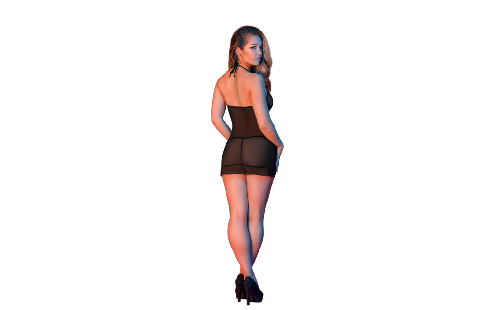 Zwarte Nachtjapon & G-String Set - Verleidelijke Kant S/M