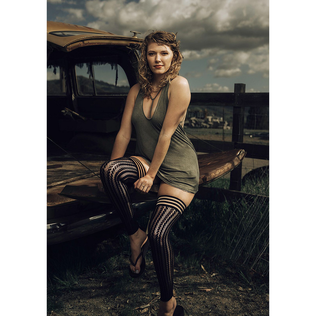 Lindsay Thigh High B Black | Stylish Footless Thigh High Stockings