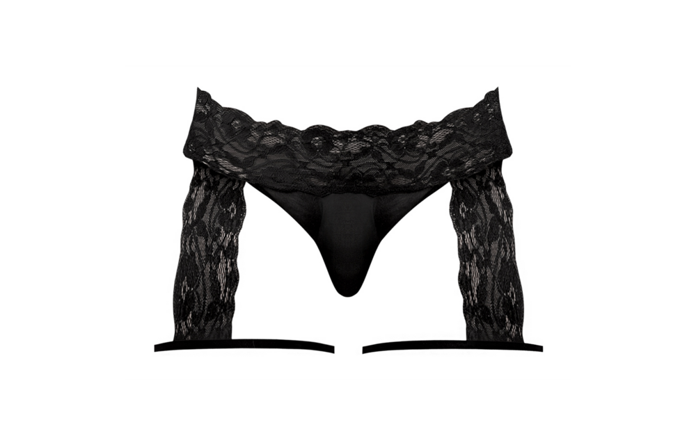 Scandal-Lace G-String Suspender Bottoms S/M Black | Male Power