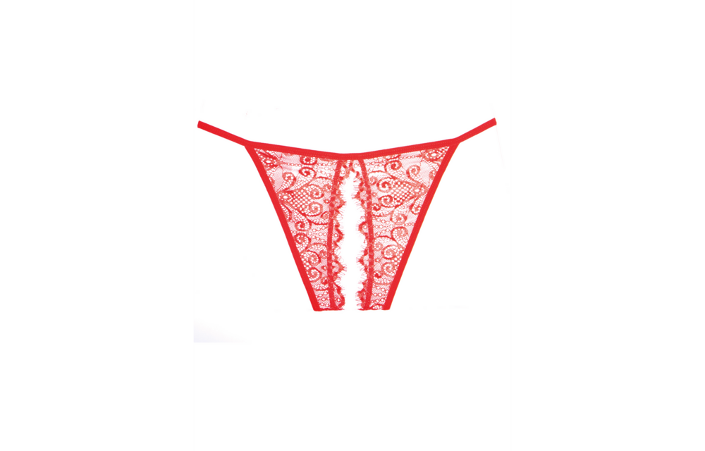Enchanted Belle Slipje Open Kruis Rood - Luchtige Kanten Panty