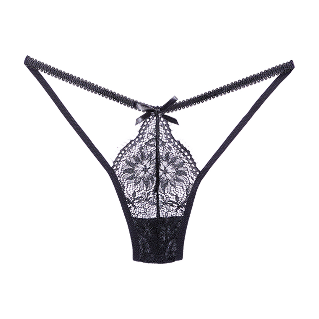 Schwarzer Spitzen-String Allure – Stilvoll & strapazierfähig, Einheitsgröße