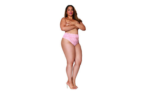 Hoch taillierte rosa Spitzenstrumpfhose 3X – Cool & verführerisch